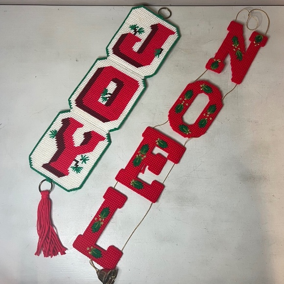 Retro 1970's Christmas NOEL & JOY Handmade Needlepoint Wall Decor - Picture 1 of 6